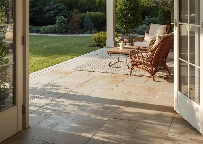 Hybrid flooring installed in a furnished living area